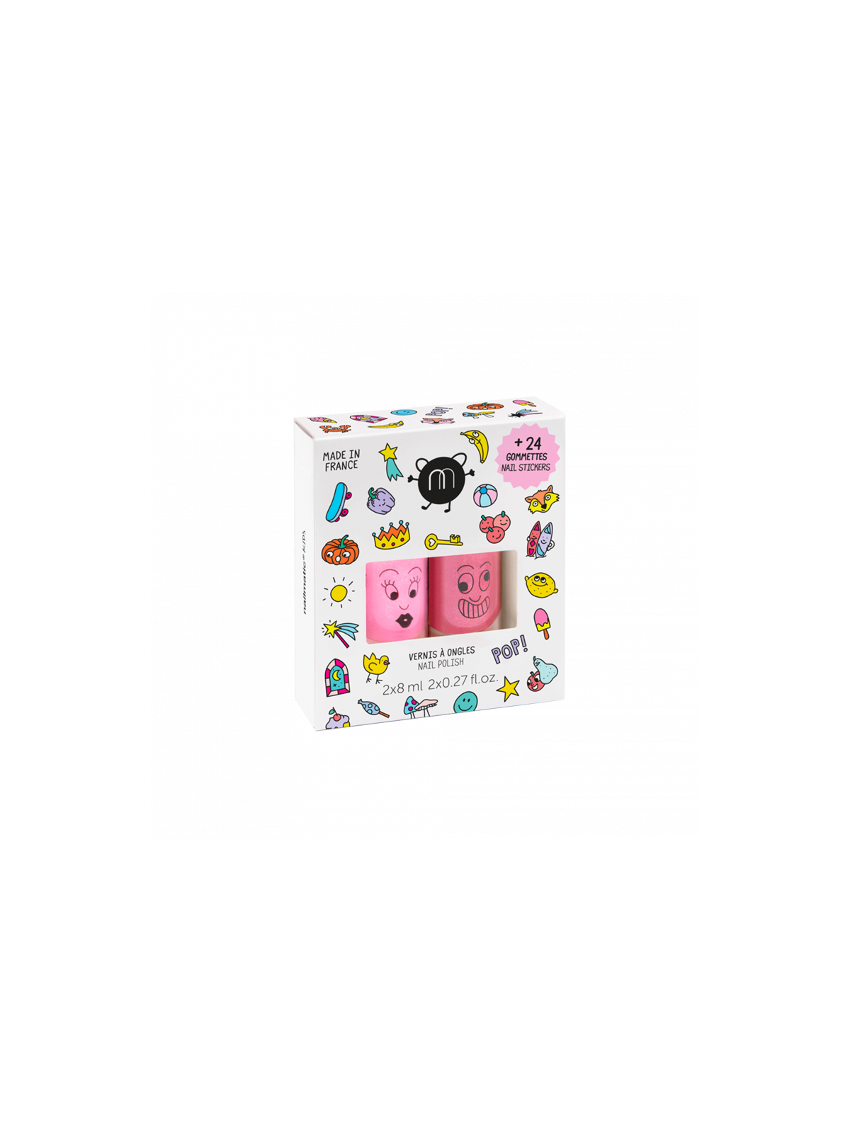 Coffret Stickers et Vernis Enfant 2 vernis + 24 stickers