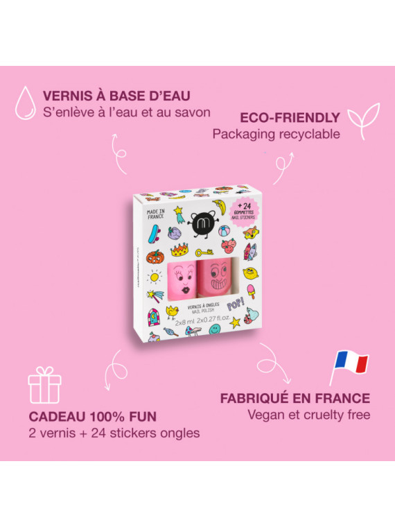 Coffret Stickers et Vernis Enfant 2 vernis + 24 stickers