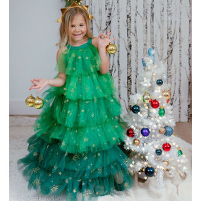 Deguisement- Robe sapin de Noël - Vert/Or 5/6 ans