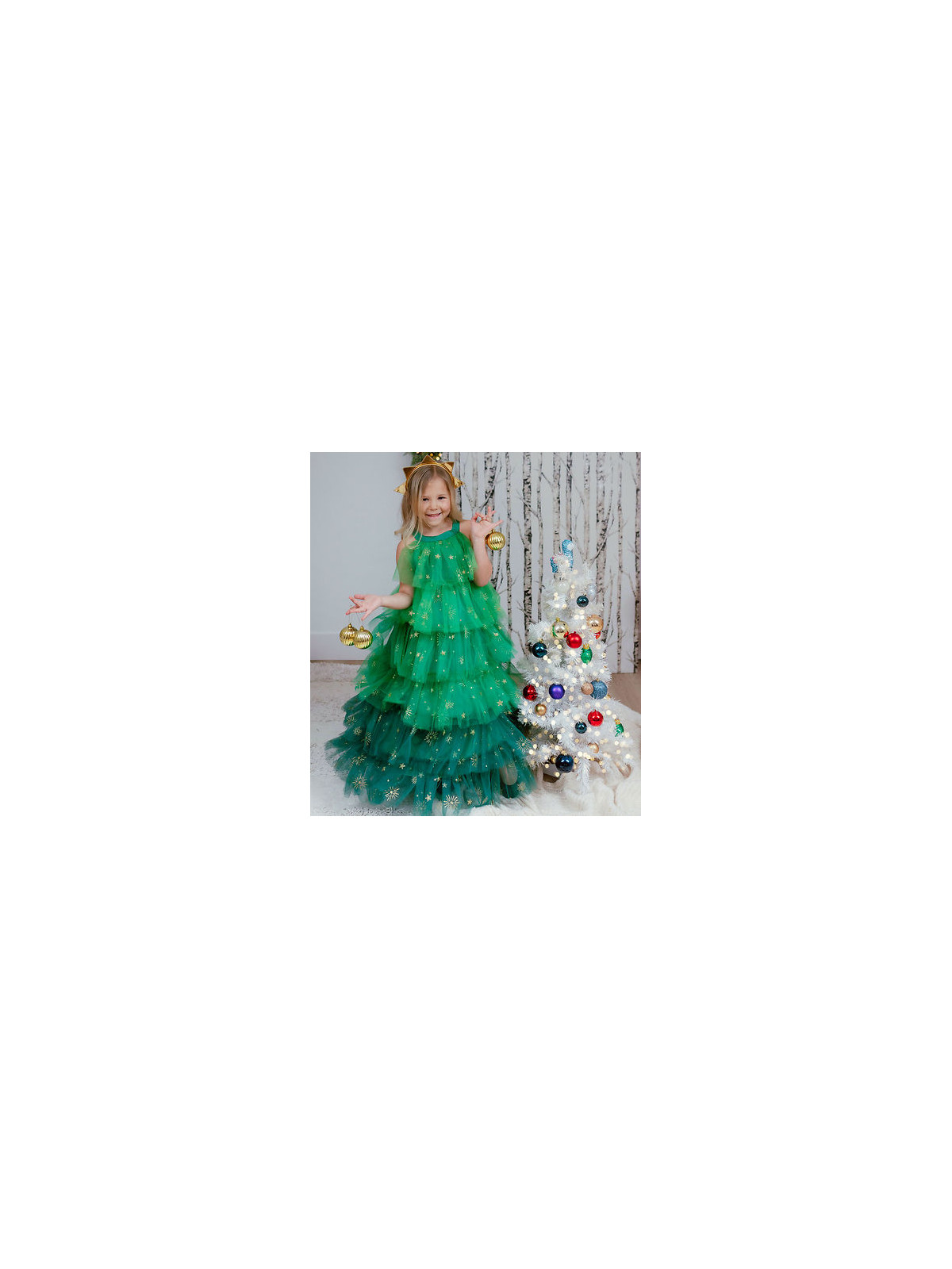 Deguisement- Robe sapin de Noël - Vert/Or 5/6 ans