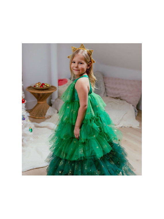 Deguisement- Robe sapin de Noël - Vert/Or 5/6 ans