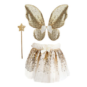 Costume à paillettes dorées, ailes et baguette 4/6 ans