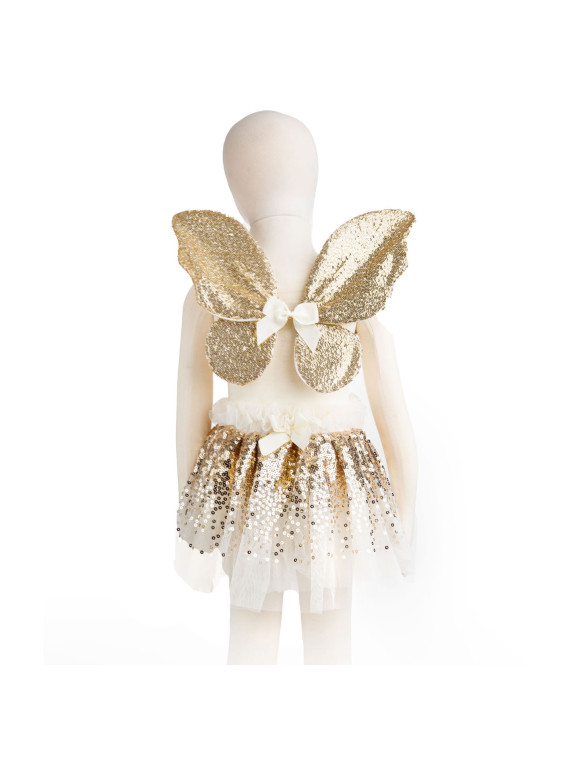 Costume à paillettes dorées, ailes et baguette 4/6 ans