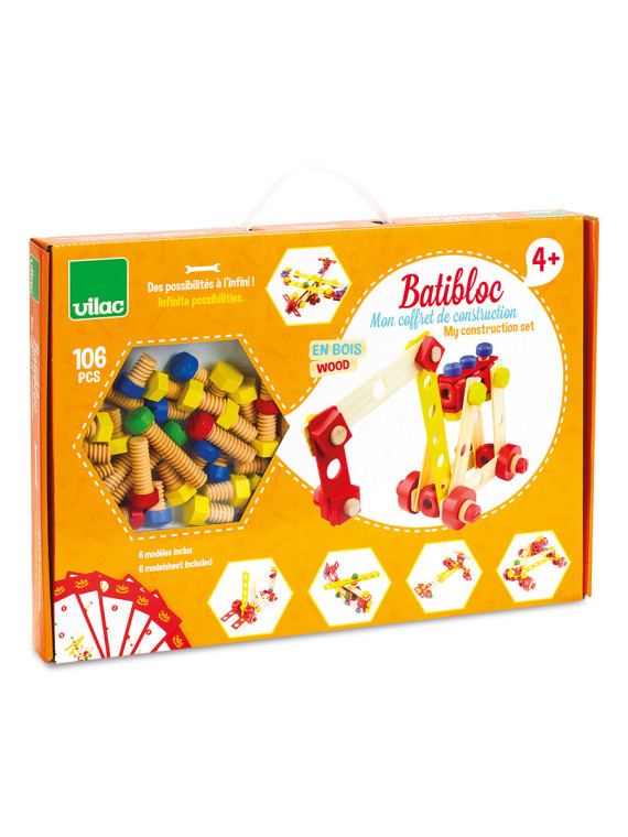 Jeu de construction en bois, coffret Batibloc