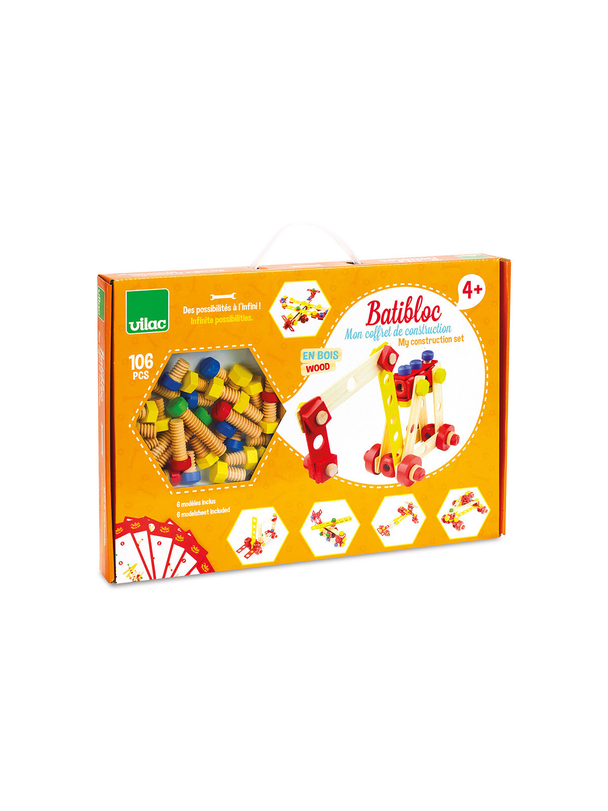 Jeu de construction en bois, coffret Batibloc