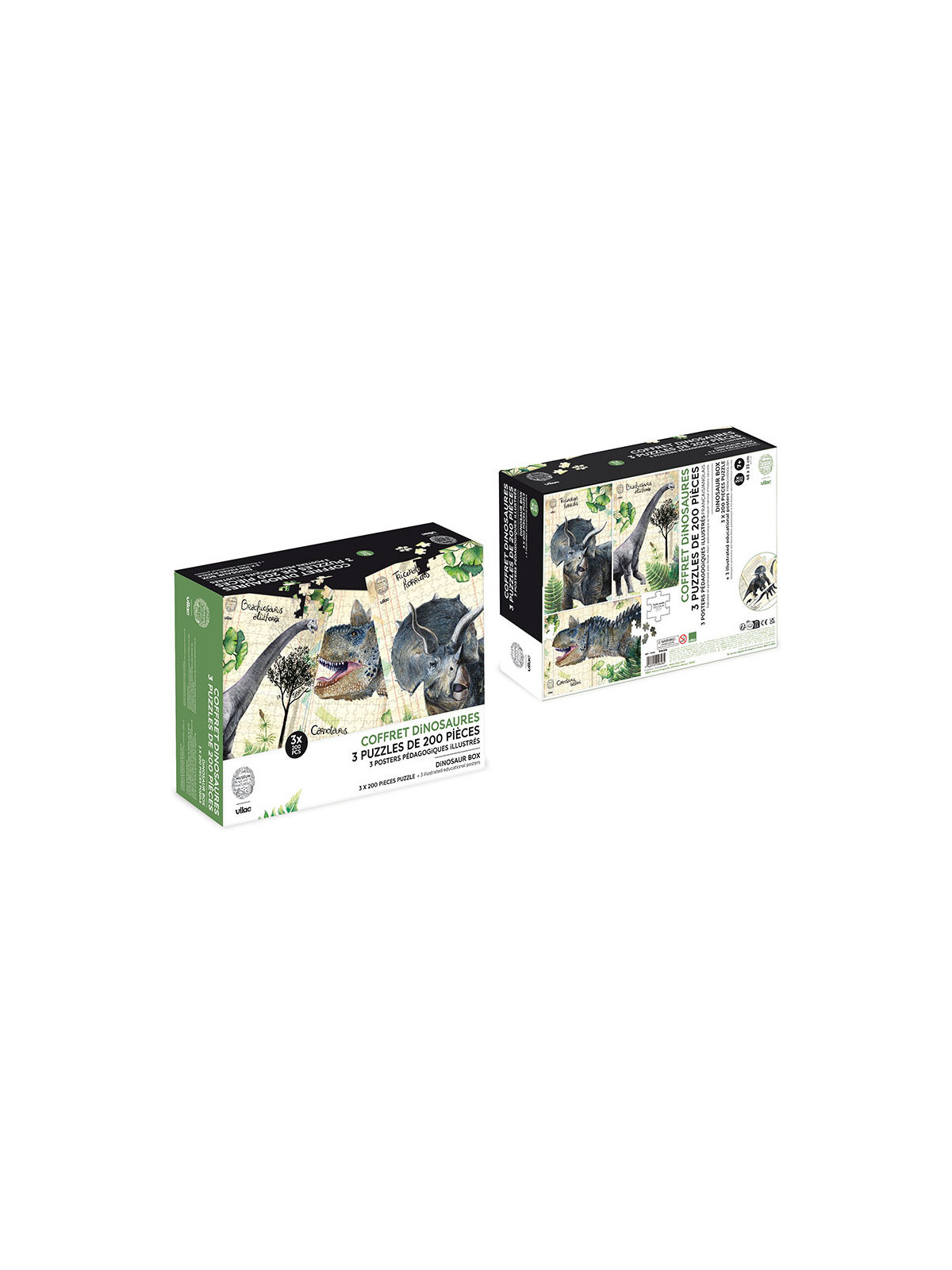 Coffret de 3 puzzles dinosaures avec posters