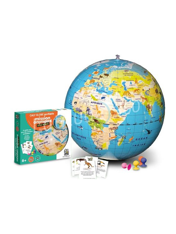 Globe gonflable Mission animaux STICK N QUIZ Maxi 42 cm