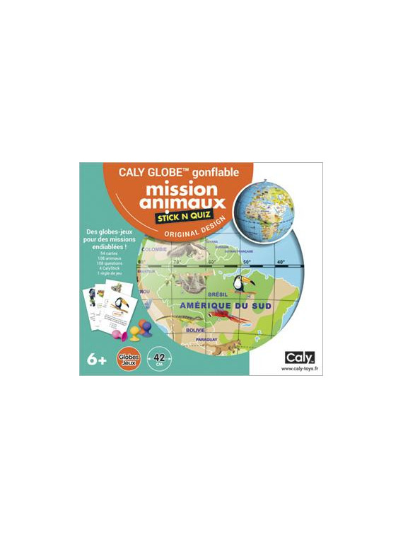 Globe gonflable Mission animaux STICK N QUIZ Maxi 42 cm