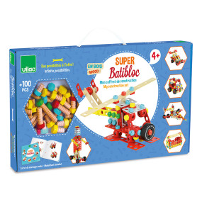 Jeu de construction en bois, coffret Batibloc Super