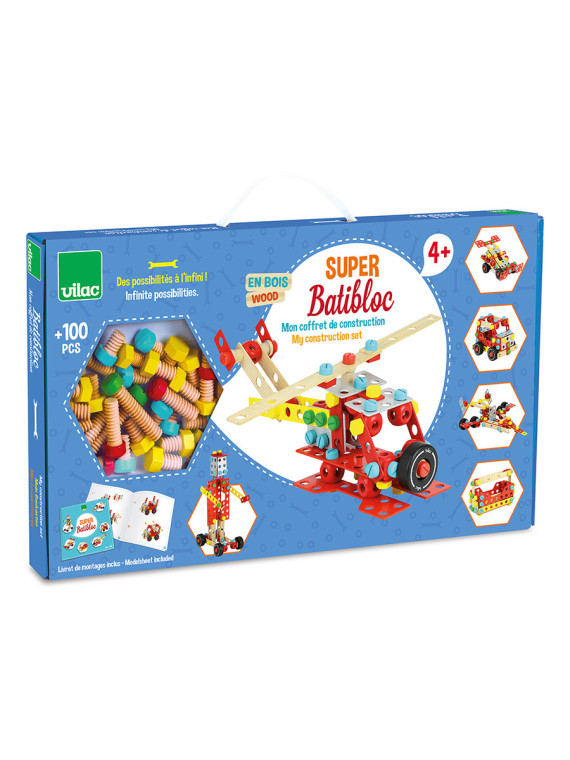 Jeu de construction en bois, coffret Batibloc Super