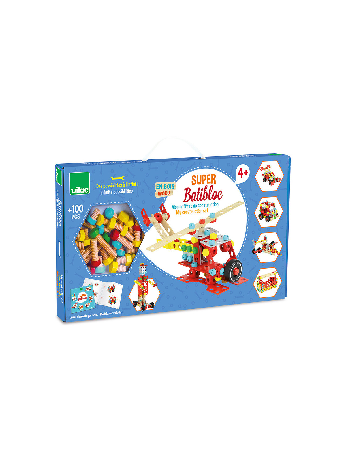 Jeu de construction en bois, coffret Batibloc Super